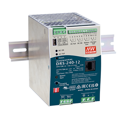 Fuente de Poder Industrial de 240W con Cargador de Baterías, salida 48Vcc, 5A, para montaje Riel Din