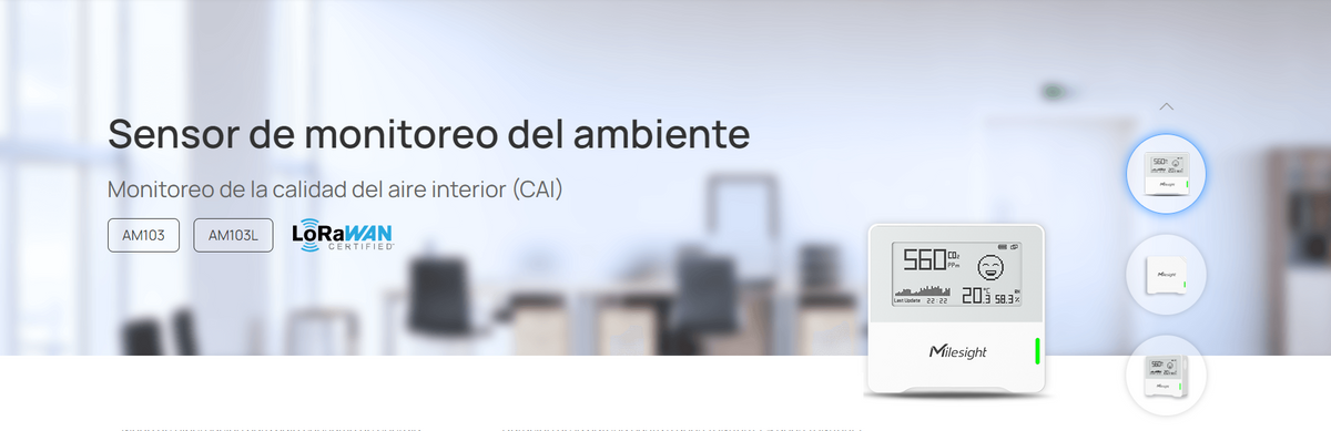 Sensor Ambiental IAQ LoRaWAN / CO2 + Temperatura + Humedad / Indicador Tipo Semáforo / Batería 3 Años / Monitoreo para Oficinas y Edificios