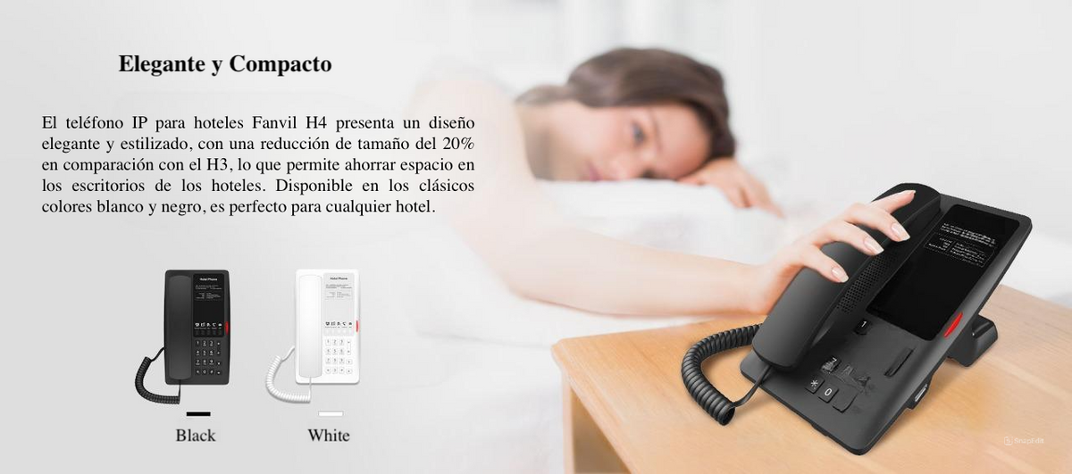 Teléfono IP Hotelero / 2 Líneas SIP / 5 Teclas Programables / Puerto USB-A de Carga / PoE 802.3af / Diseño Blanco / Audio HD Manos Libres