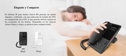 Teléfono IP Hotelero / 2 Líneas SIP / 5 Teclas Programables / Puerto USB-A de Carga / PoE 802.3af / Diseño Blanco / Audio HD Manos Libres