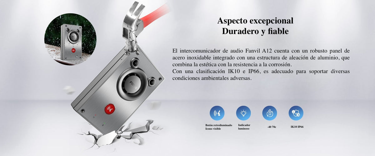 Intercomunicador IP de Emergencia / Altavoz 10W / 2 Líneas SIP / IP66 e IK10 Anti-vandálico / PoE 802.3af / Doble Micrófono con Reducción de Ruido