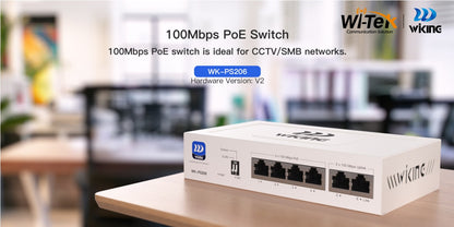 Switch no administrable PoE / Con 4 puertos 10/100 Mbps PoE af/at / 2 Puertos Uplink 10/100 MBPS / Presupuesto 45 W / PoE hasta 250 metros