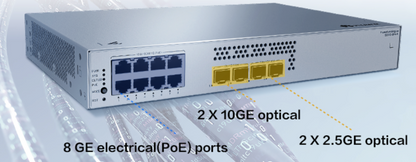 Switch de Acceso eKit Administrable / Capa 2 / 8 Puertos PoE+ Gigabit + 2 SFP + 2 SFP+ / PoE Perpetuo / Presupuesto PoE 128 W / Sin licenciamiento