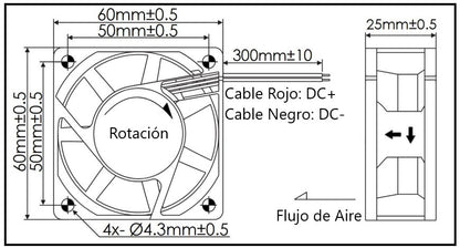 Ventilador Axial Anticondensante 12 Vcc, de 60 x 60 x 25 mm.