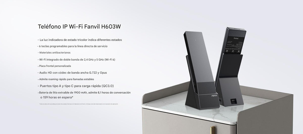 Teléfono IP Inalámbrico para Hotelería con Wi-Fi 6 Doble Banda, 6 Teclas DSS,Material Antibacterial