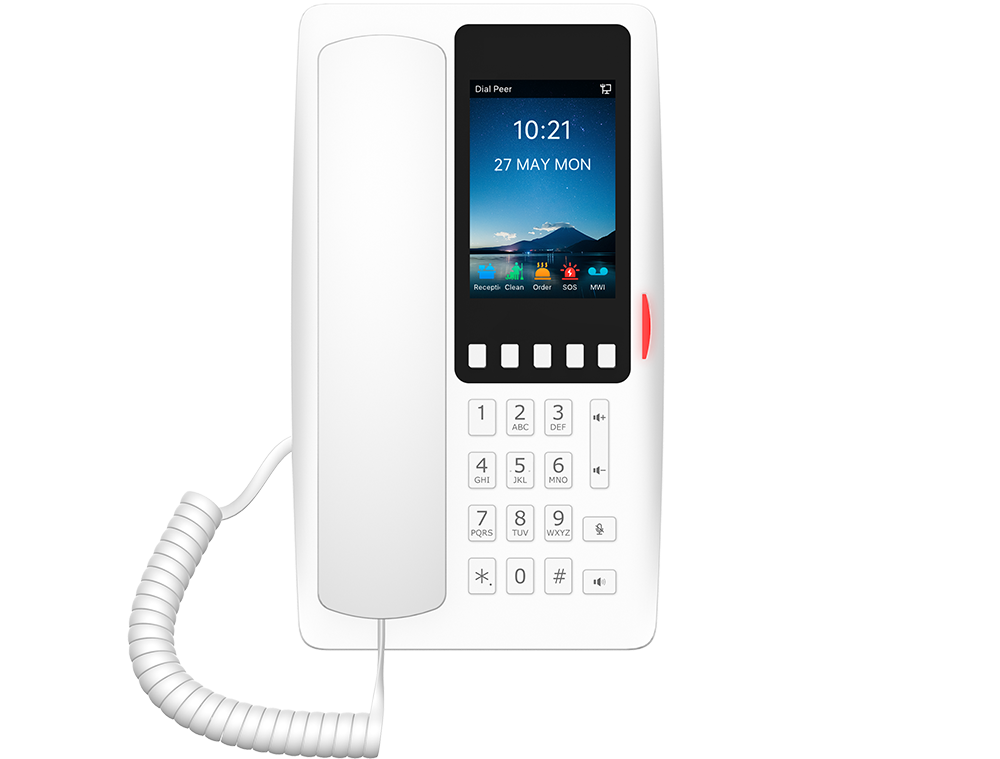 Teléfono IP Hotelero Wi-Fi 6 / Pantalla IPS 3.5" 320x480 / 2 Líneas SIP / 5 Teclas Programables / Puerto USB-A / PoE 802.3af / Audio HD / Diseño