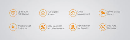 Switch PoE / Administración en la nube / Con 8 puertos 10/100/1000 Mbps PoE af/at/bt / 1 Puerto Ethernet Uplink 10/100/1000 MBPS/1 Puerto SFP Uplink