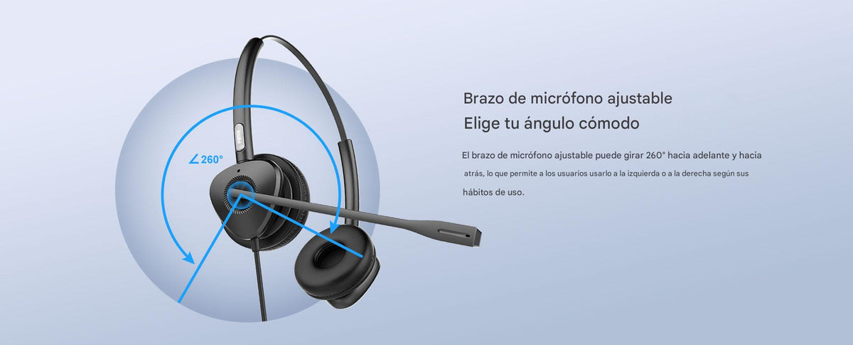 Diadema Binaural con Audio HD y Brazo Ajustable de 260°, Conexión RJ9 y Sonido de Alta Definición