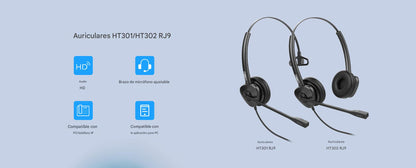 Diadema Binaural con Audio HD y Brazo Ajustable de 260°, Conexión RJ9 y Sonido de Alta Definición