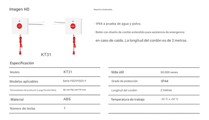 Botón de Emergencia para Baño, Compatible con Y501Y/ Y501WY, Protección IP44 para Hospitales y Residencias