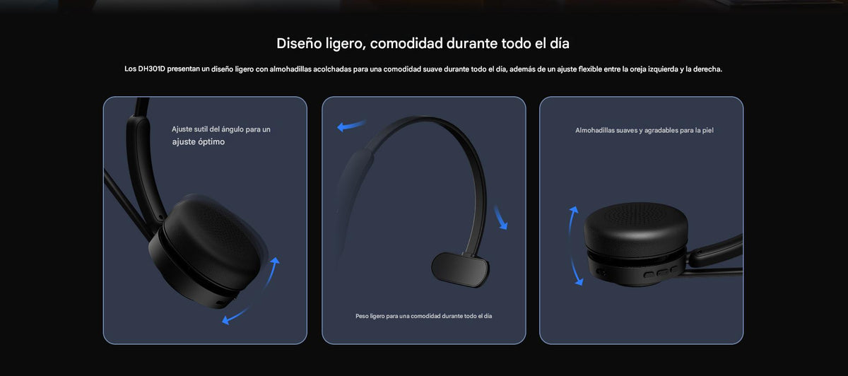 Diadema Inalámbrica / DECT 6.0 + Bluetooth 5.3 / Micrófono Rotable / Audio HD / Cancelación IA / Base de Carga