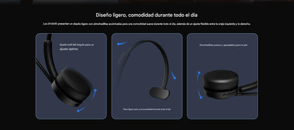 Diadema Inalámbrica / DECT 6.0 + Bluetooth 5.3 / Micrófono Rotable / Audio HD / Cancelación IA / Base de Carga