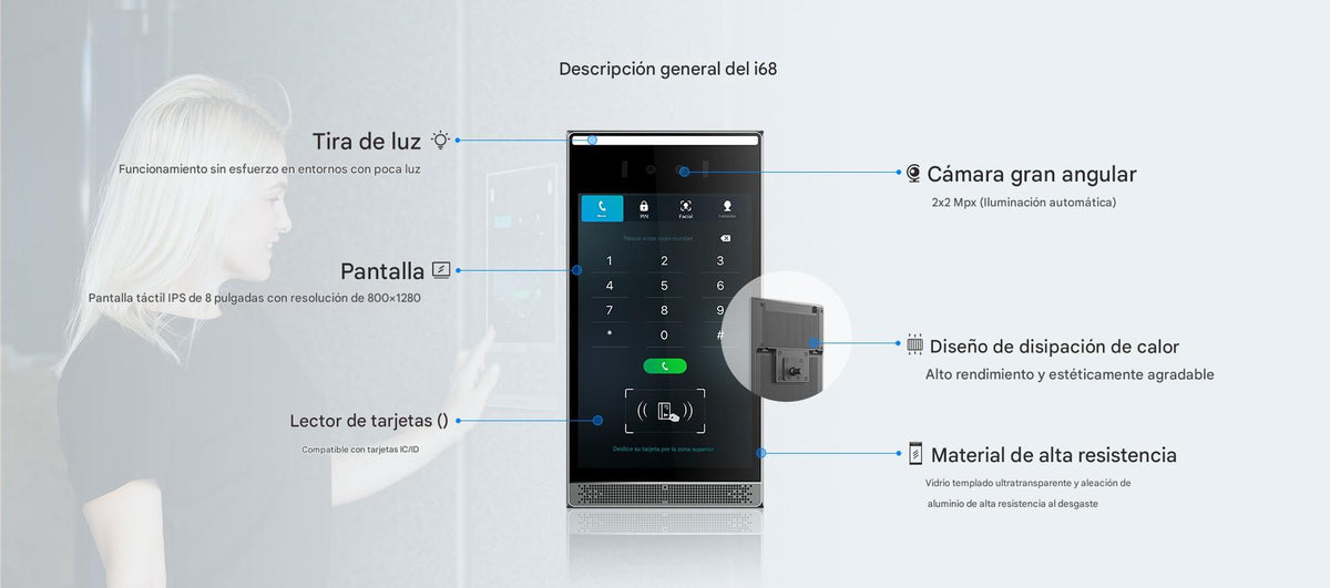 Videoportero SIP con Reconocimiento Facial / Pantalla Táctil IPS 8" / Cámara 2MP Lente Dual / BLE + Wiegand / Anti-Suplantación / IP66 IK07 / PoE