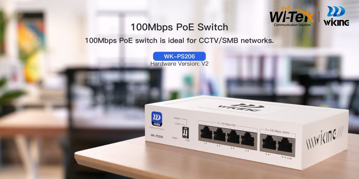 Switch no administrable PoE / Con 4 puertos 10/100 Mbps PoE af/at / 2 Puertos Uplink 10/100 MBPS / Presupuesto 45 W / PoE hasta 250 metros