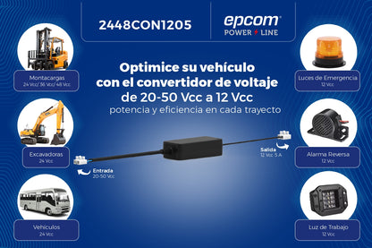 Convertidor de CD-CD / 20 - 50 Vcc de entrada / 12 Vcc de salida / 5 Amp Continuos / 60 W