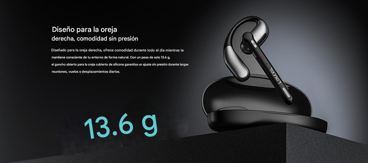 Diadema Bluetooth / 5.4 Multipoint / Cancelación Ruido AI ENC / Diseño Open-Ear / Gancho Ergonómico / Estuche de Carga