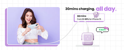 Cargador Mini GaNRobot 30W serie UNO | 1 USB-C de Carga Rápida | Tecnología GaN II | Multiprotocolo PD/QC/SCP/FCA | Carga Inteligente | Pantalla LED