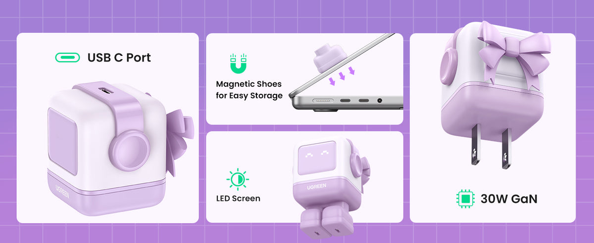 Cargador Mini GaNRobot 30W serie UNO | 1 USB-C de Carga Rápida | Tecnología GaN II | Multiprotocolo PD/QC/SCP/FCA | Carga Inteligente | Pantalla LED