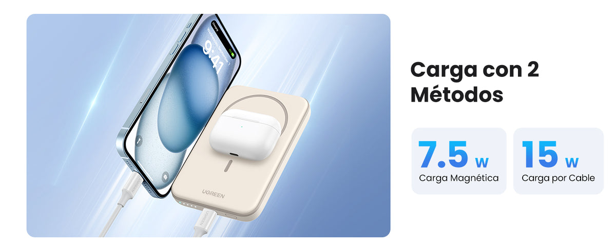 Power Bank MagSafe de 5000mAh | 15W | Carga Inalámbrica y por Cable USB-C | Sistema de Protección Inteligente | Tecnología de Carga Rápida | Ultra