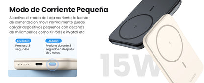 Power Bank MagSafe de 5000mAh | 15W | Carga Inalámbrica y por Cable USB-C | Sistema de Protección Inteligente | Tecnología de Carga Rápida | Ultra
