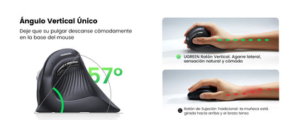 Mouse Inalámbrico en Angulo Vertical | 2.4G & Bluetooth | Conecta 3 dispositivos Simultáneamente | 4 Niveles de DPI | Clic Silencioso | 5 botones