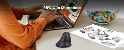 Mouse Inalámbrico en Angulo Vertical | 2.4G & Bluetooth | Conecta 3 dispositivos Simultáneamente | 4 Niveles de DPI | Clic Silencioso | 5 botones