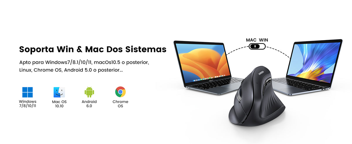 Mouse Inalámbrico en Angulo Vertical | 2.4G & Bluetooth | Conecta 3 dispositivos Simultáneamente | 4 Niveles de DPI | Clic Silencioso | 5 botones