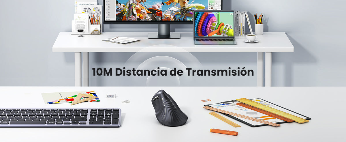 Mouse Inalámbrico en Angulo Vertical | 2.4G & Bluetooth | Conecta 3 dispositivos Simultáneamente | 4 Niveles de DPI | Clic Silencioso | 5 botones
