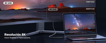 Cable USB-C a DP 1.4 | 3 Metros (9.84 Pies) | Compatible con Thunderbolt 3 & 4 | 8K@60Hz | 4K@240Hz | HDR10+ | eARC | DTS | 3D | ALLM | VRR | |