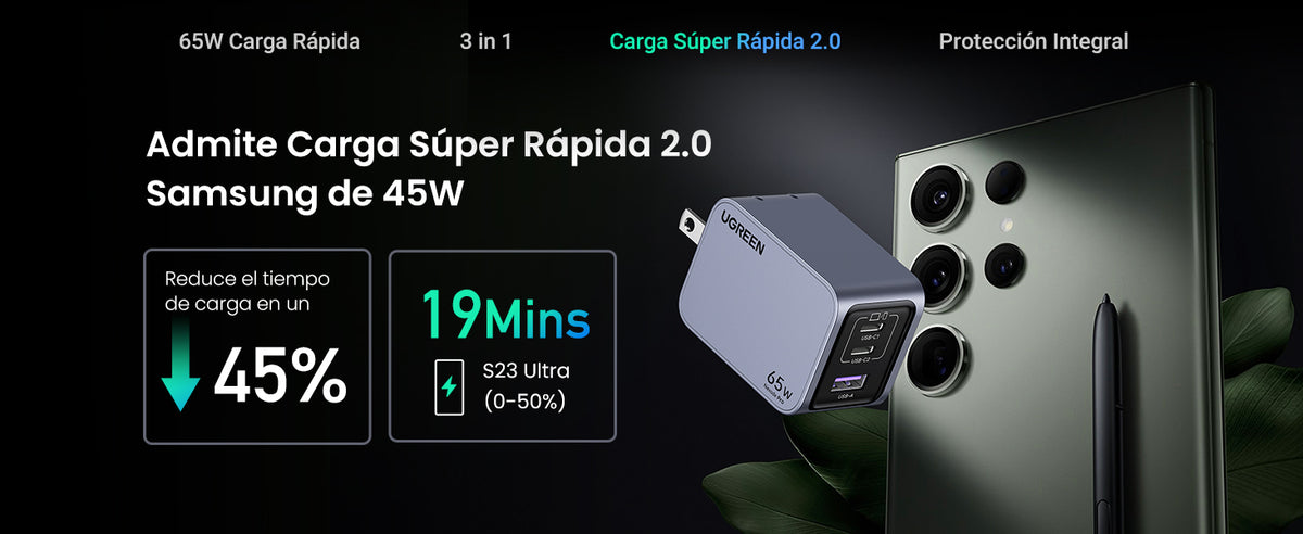 Cargador de 65W serie Nexode Pro | 3 Puertos de Carga Rápida | 2 USB-C | 1 USB-A | Tecnología GaNInfinity | PD3.1 de 65W / QC4.0 | Tecnología de