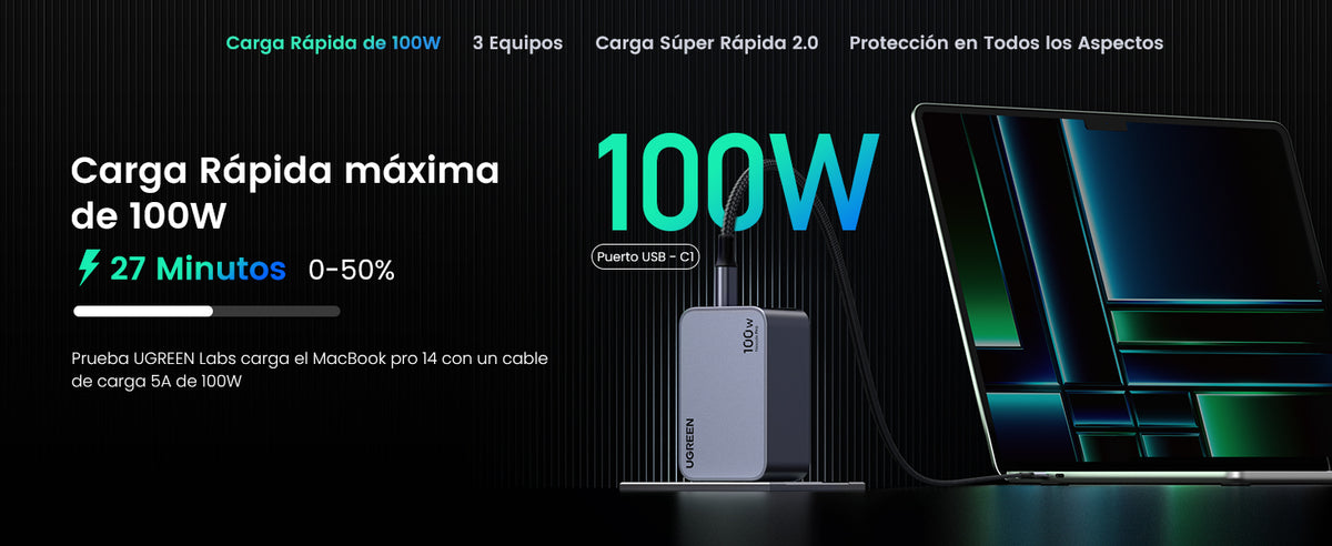 Cargador de 100W serie Nexode Pro | 3 Puertos de Carga Rápida | 2 USB-C | 1 USB-A | Tecnología GaNInfinity | PD3.1 de 100W / QC4.0 | Tecnología de