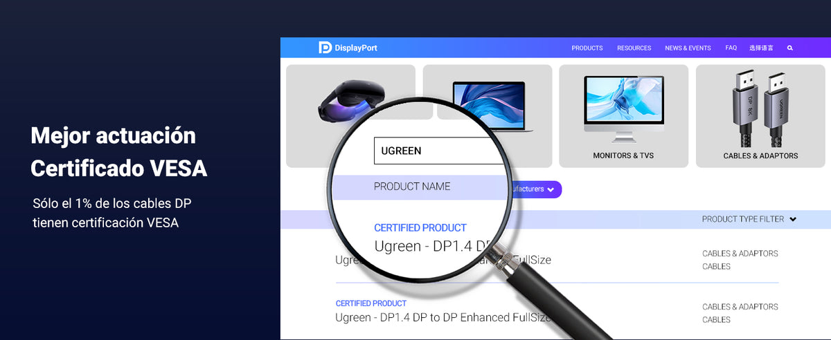 Cable DisplayPort 1.4 | 3 Metros (9.84 Pies) | Resolución 8K@60Hz | Blindaje Interno Múltiple | 3D/HDR+/HDCP | 32.4 Gbps | FreeSync G-Sync |