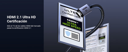 Cable HDMI 2.1 de 8K@60Hz | 2 Metros (6.56 Pies) | 48Gbps | HDR10+ | 3D Inversivo | eARC | Dolby ATMOS | VVR | QMS | QFT | ALLM | 3 Modos de