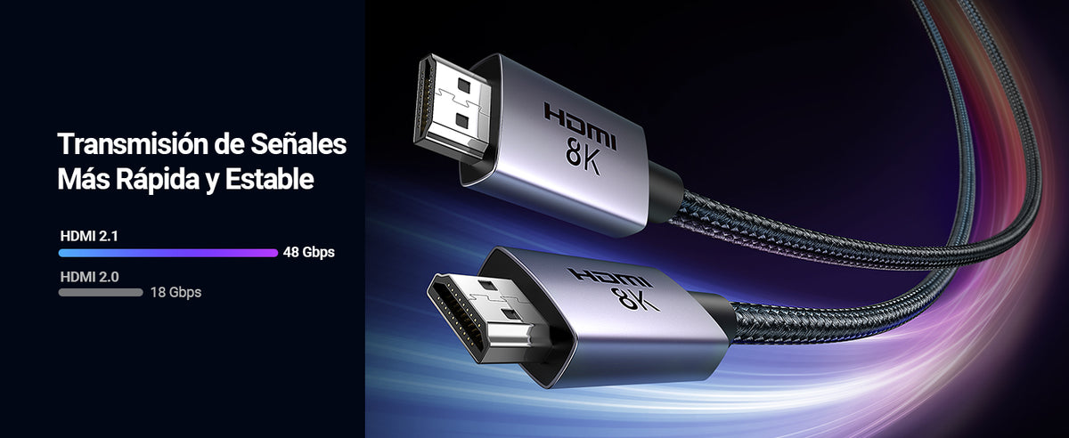 Cable HDMI 2.1 de 8K@60Hz | 2 Metros (6.56 Pies) | 48Gbps | HDR10+ | 3D Inversivo | eARC | Dolby ATMOS | VVR | QMS | QFT | ALLM | 3 Modos de