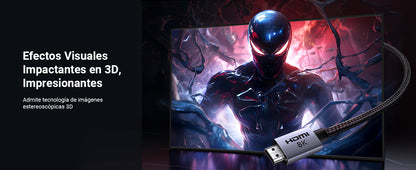 Cable HDMI 2.1 de 8K@60Hz | 2 Metros (6.56 Pies) | 48Gbps | HDR10+ | 3D Inversivo | eARC | Dolby ATMOS | VVR | QMS | QFT | ALLM | 3 Modos de