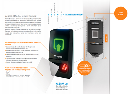 Lector de huella Sigma Lite BIO con lector iClass PoE, IP65 aprobado por FBI
