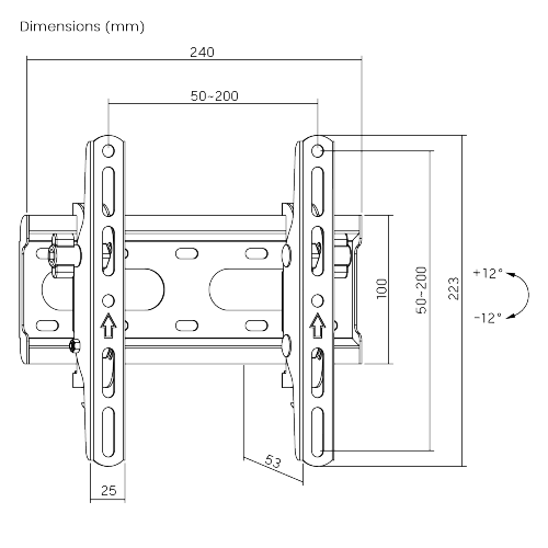 Soporte de Pared con Inclinación para monitores hasta 43"|Compatible VESA 75x75 a 200x200 | Capacidad de Carga 45 kg | Separación de la pared 53 mm |