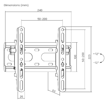 Soporte de Pared con Inclinación para monitores hasta 43"|Compatible VESA 75x75 a 200x200 | Capacidad de Carga 45 kg | Separación de la pared 53 mm |