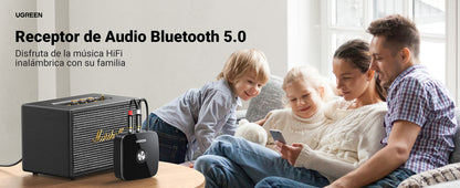 Receptor de Audio Bluetooth 5.0 a RCA o Auxiliar 3.5mm / Tecnología EDR / Reconexión Automática / Hasta 10 m / Ideal para Conectar Celulares, o