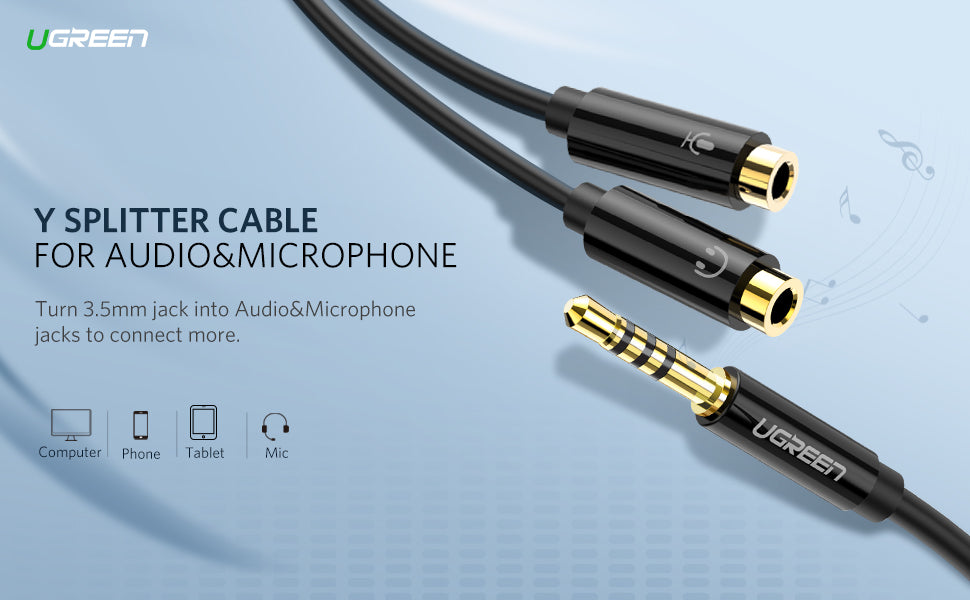 Cable Divisor en Y / De 3.5 mm Macho a Dos Salidas de 3.5 mm Hembra / CTIA, TRS / Núcleo de Cobre / TPE / Longitud 20 cm / Ideal para Separar el