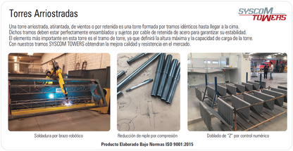 Tramo de Torre Arriostrada de 3m x 30cm, Galvanizado por Electrólisis, Hasta 30 m de Elevación. Zonas Secas.