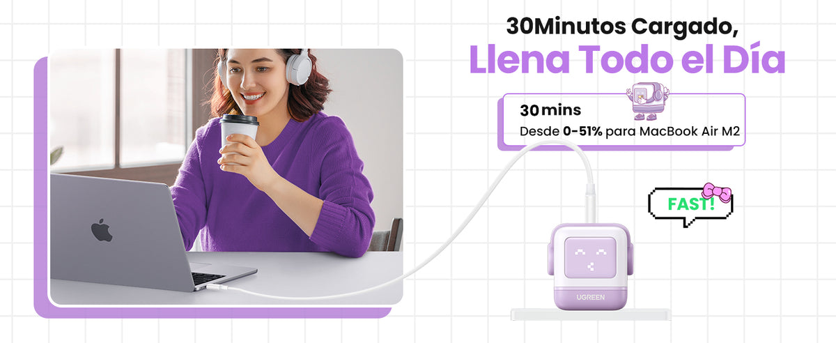 Cargador RobotGaN de 65W Serie UNO | 3 Puertos de Carga Rápida | 2 USB-C | 1 USB-A | PD 3.0 | QC 4.0 | Carga Inteligente | Tecnología GaN II | Zapato