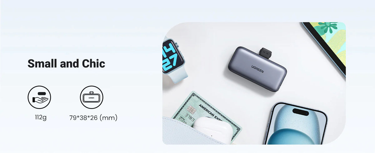 Power Bank 5000mAh | Conector USB-C Incorporado | 22.5W | Carga Rápida | Soporte Integrado | Pantalla Led | Compacto y Portatil | Compatible con