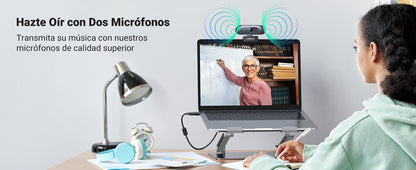Cámara Web 2K con Micrófono Integrado | Cancelación de Ruido | Corrección de Luz Automática | Vista Amplia de 91° | Rotación Flexible de 360° |