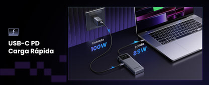 HUB USB-C Uno USB-C To HDMI+2*USB 3.2 A+2*USB 3.2 C+PD Power Converter ABS