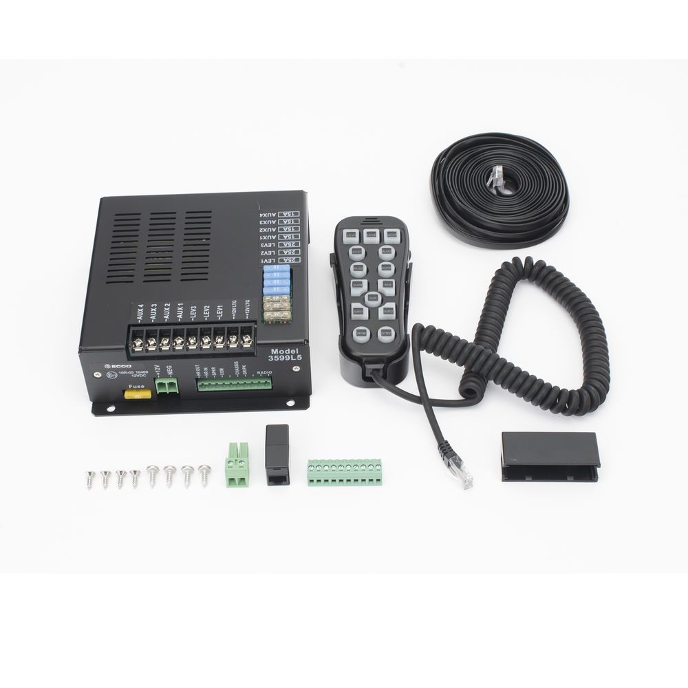 Sirena Vehicular H2 Covert de 200W de Potencia, Con Controlador Unimando de 14 Botones Para Control de Tonos, 7 Salidas Auxiliares y Micrófono