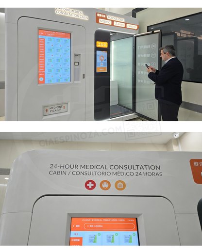 Cabina Médica Inteligente All-in-One: Kiosco de Telemedicina, Exámenes Clínicos y Farmacia Automática 24/7