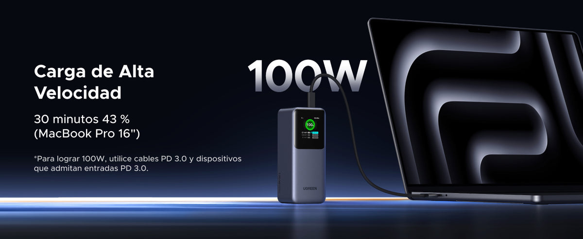Power Bank de 20000mAh | 3 Salidas 130W Max. | USB-A + 2 USB-C | PD 3.0 | QC3.0 | FCP | SCP | Pantalla Inteligente | Carcasa Ignifuga | Color Gris |