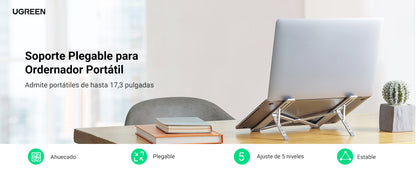 Soporte Portátil de Aluminio para Laptop / Amplia Compatibilidad de 11-17.3" / Ajuste de Altura 46.5 mm-136.5 mm / Capacidad de carga de 5 kg