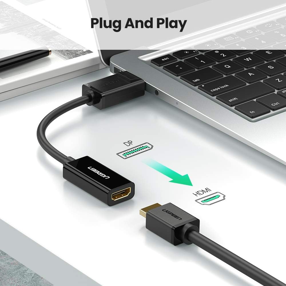 Convertidor DisplayPort a HDMI 4K| 3D | HDR | Blindaje Interno | Botón Liberador | Carcasa de ABS | Plug & Play | CE, FCC, RoHS | Cable de 25 cm